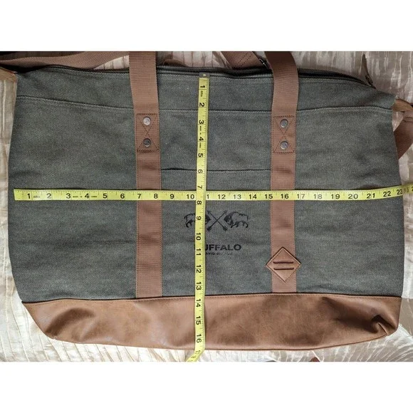 BUFFALO DAVID BITTON DUFFLE BAG, Large, Green With Leather Bottom and handles. - Picture 10 of 13